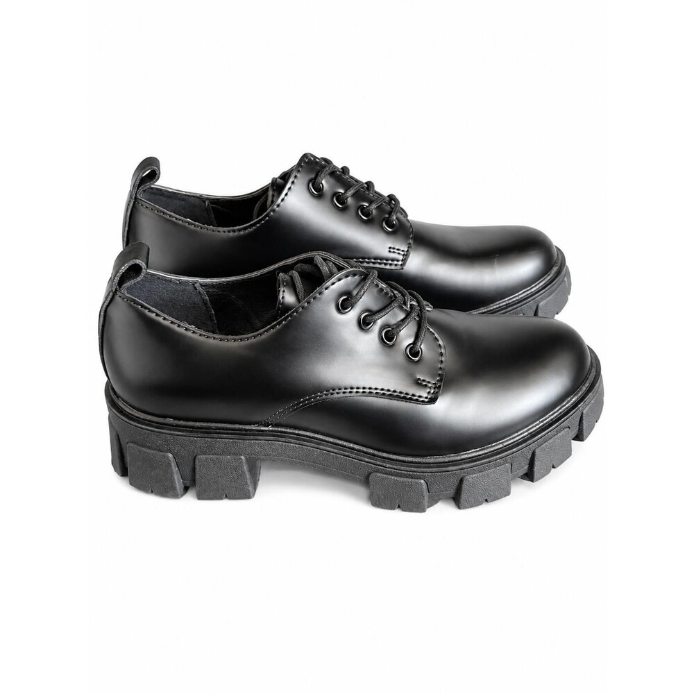 Madeen Girl Womens Black Lace-Up Platform Oxford Chunky Lug Sole Shoes Size 7.5